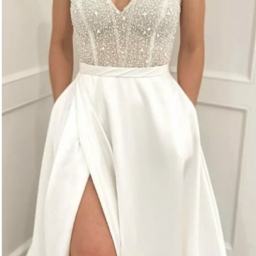 Justin Alexander Gorgeous Bridal Gown: Beaded & Sequined, V-neck, Mikado Skirt